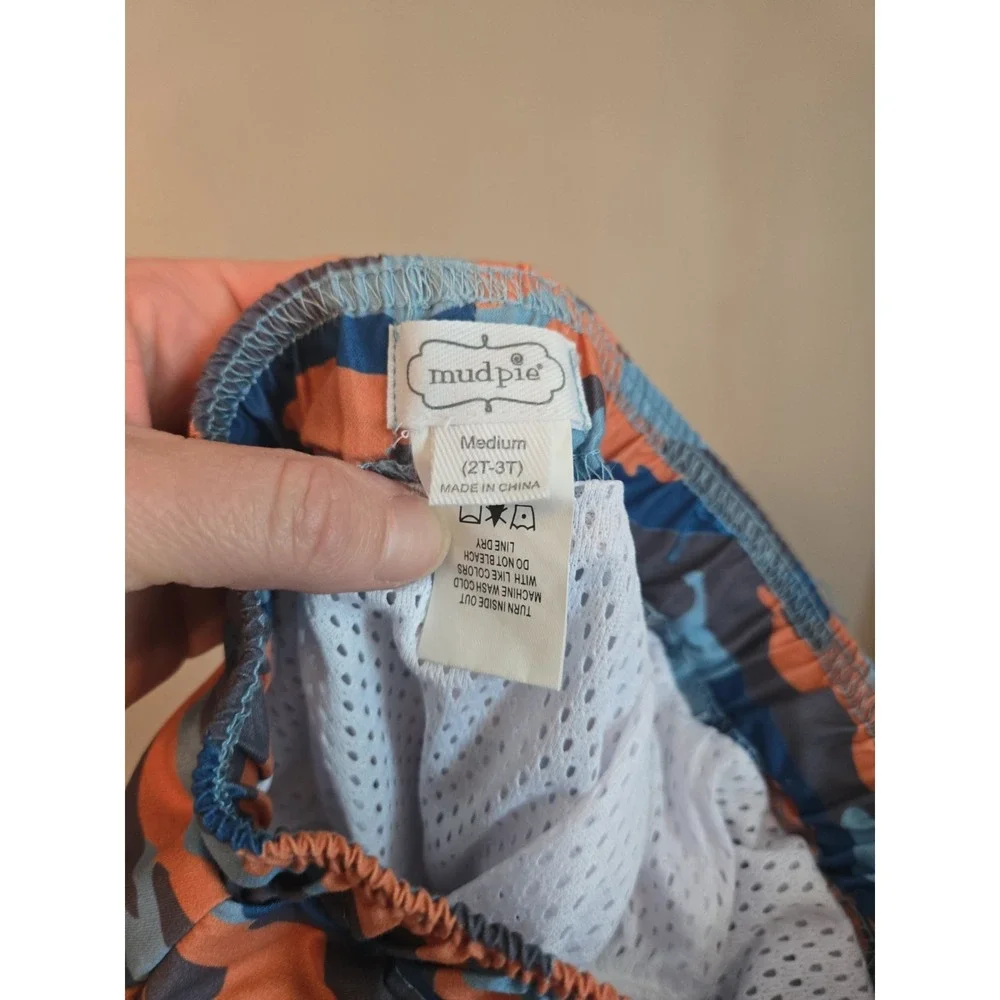 Mud Pie Little Boys Camo Swim Trunks 2T-3T Toddler Orange Blue Pockets